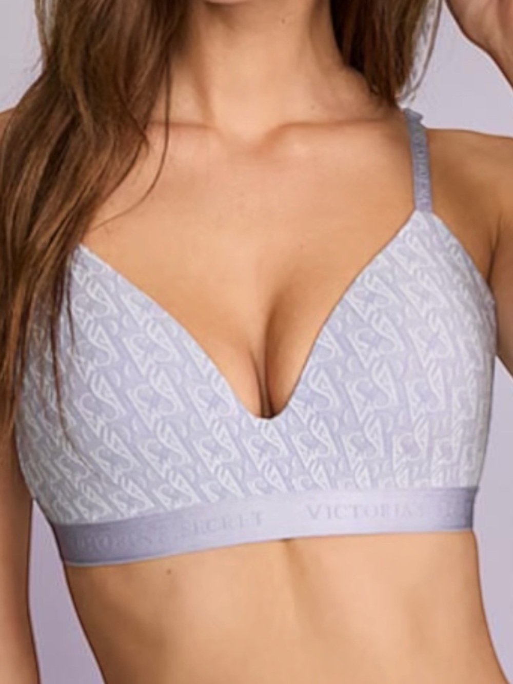 NWT VS T-Shirt Cotton Lightly Lined Wireless Bra | Icy Lavender Logos | 36B